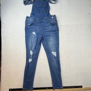 Y2k‎ Distressed Denim Bib Overalls Jumpsuit Blue Skinny Leg Women's Size Large
